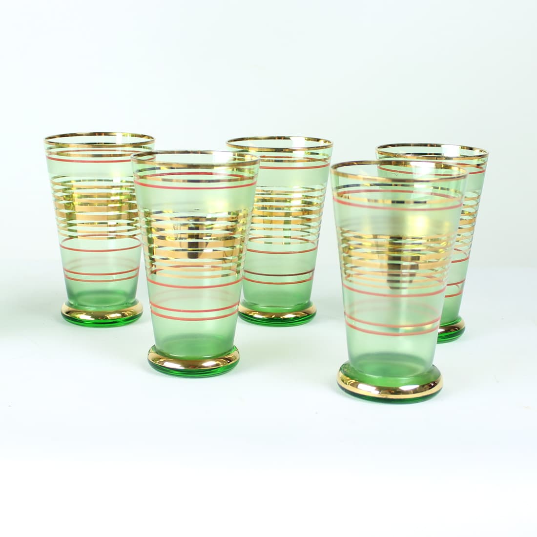 Modernist drinkware set, multicolor glass, Czechoslovakia, 1960s. - 75827