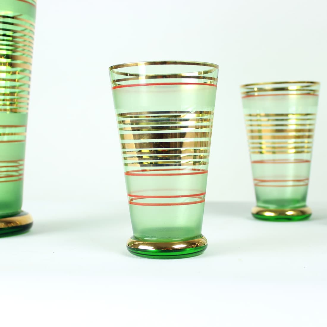 Modernist drinkware set, multicolor glass, Czechoslovakia, 1960s. - 75828