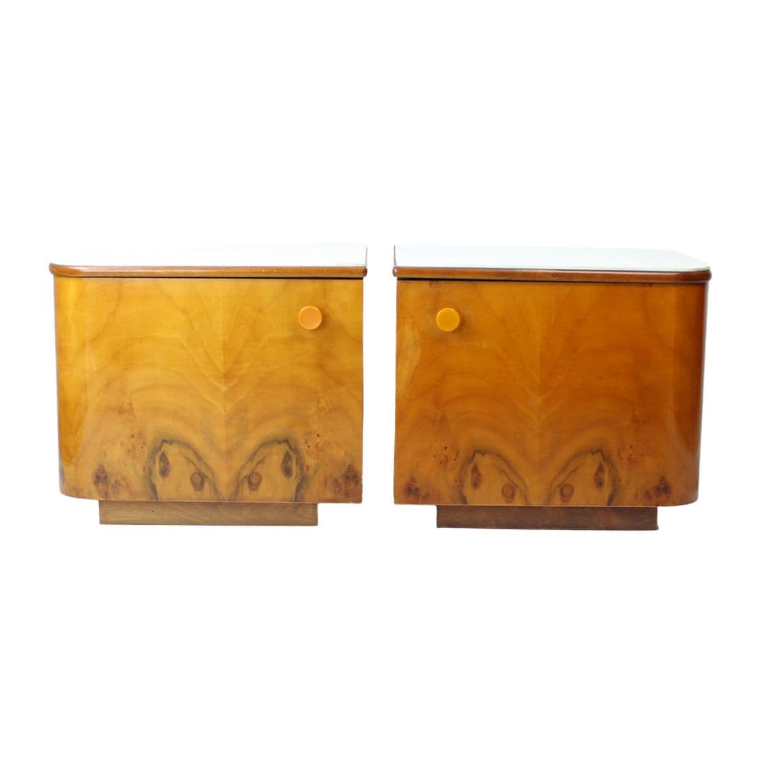 Pair of nightstands, walnut, white glass, Czechoslovakia, 1960s. - 83212