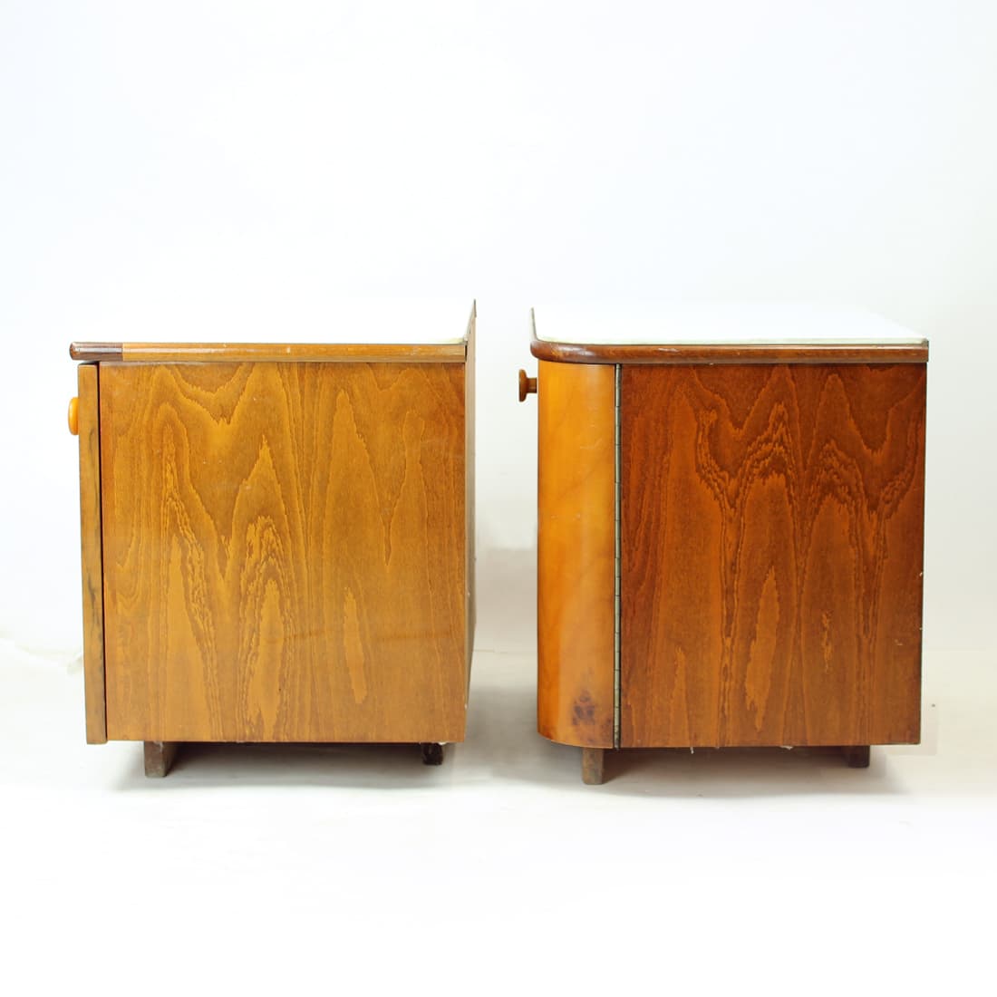 Pair of nightstands, walnut, white glass, Czechoslovakia, 1960s. - 75848