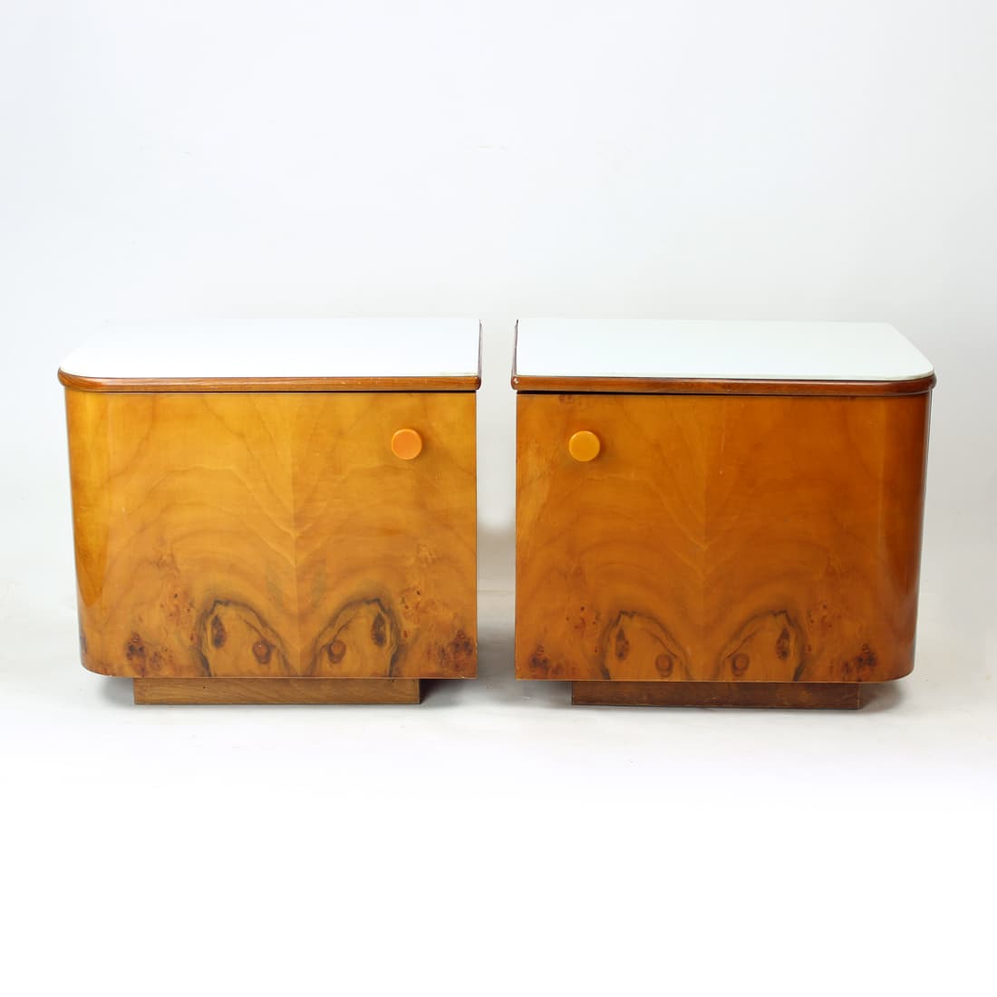 Pair of nightstands, walnut, white glass, Czechoslovakia, 1960s. - 75858