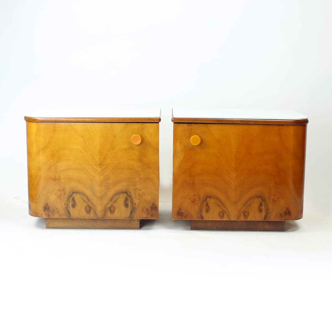 Pair of nightstands, walnut, white glass, Czechoslovakia, 1960s. - 75854