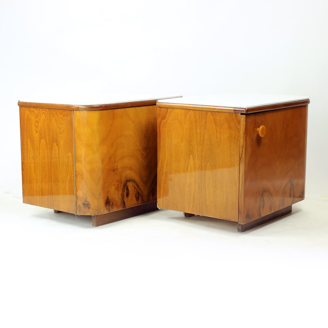 Pair of nightstands, walnut, white glass, Czechoslovakia, 1960s. - 75849