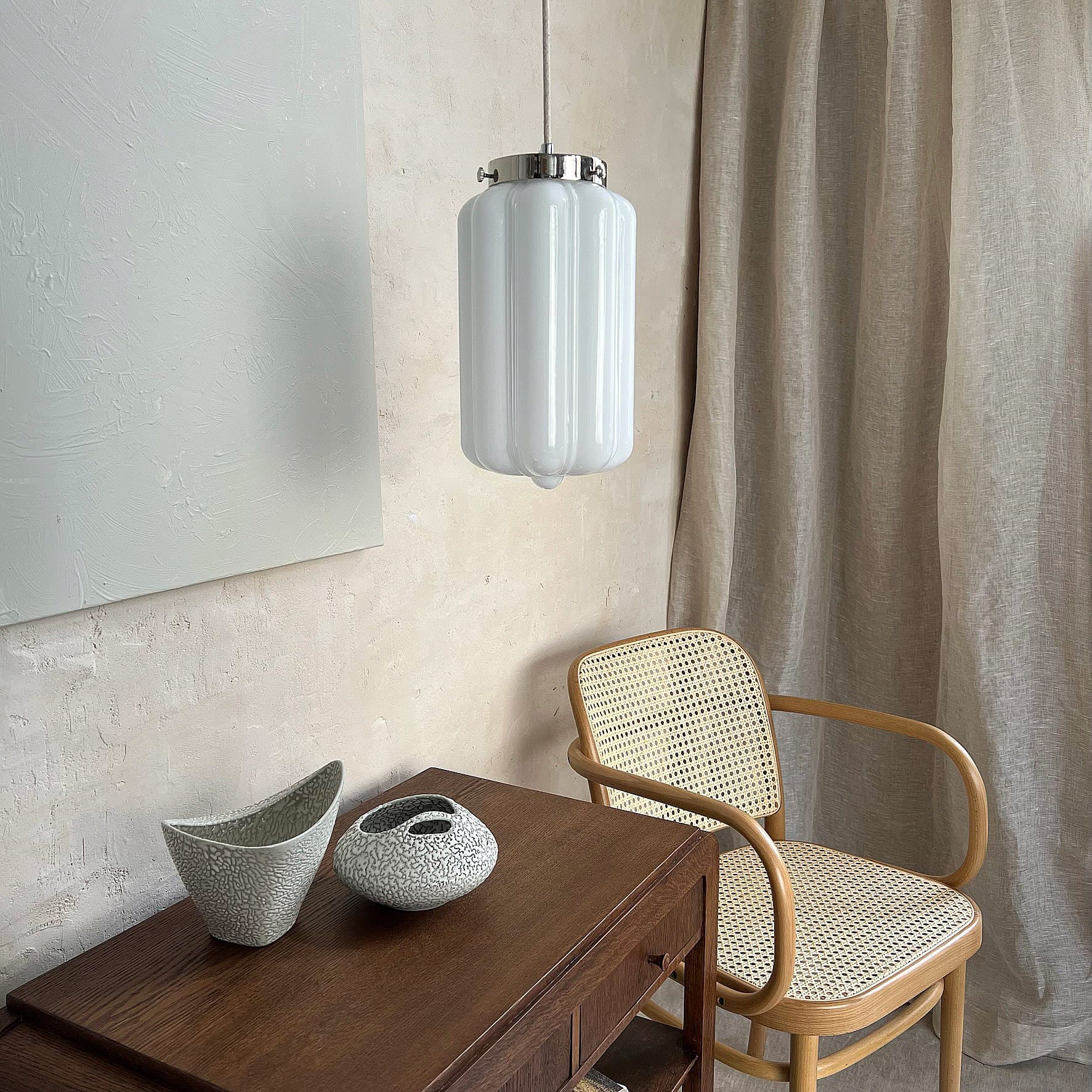 Lampa wisząca Deco szkło opalowe, nikiel, Embassy Interiors - 75974