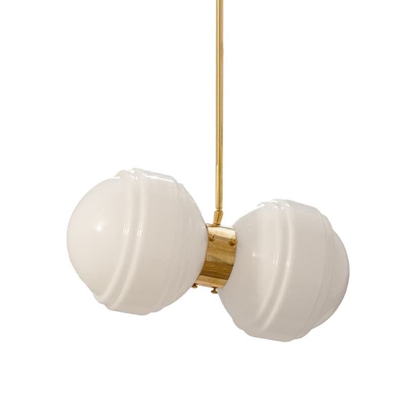 Lampa wisząca podwójna Saturn szło opalowe, mosiądz, Embassy Interiors