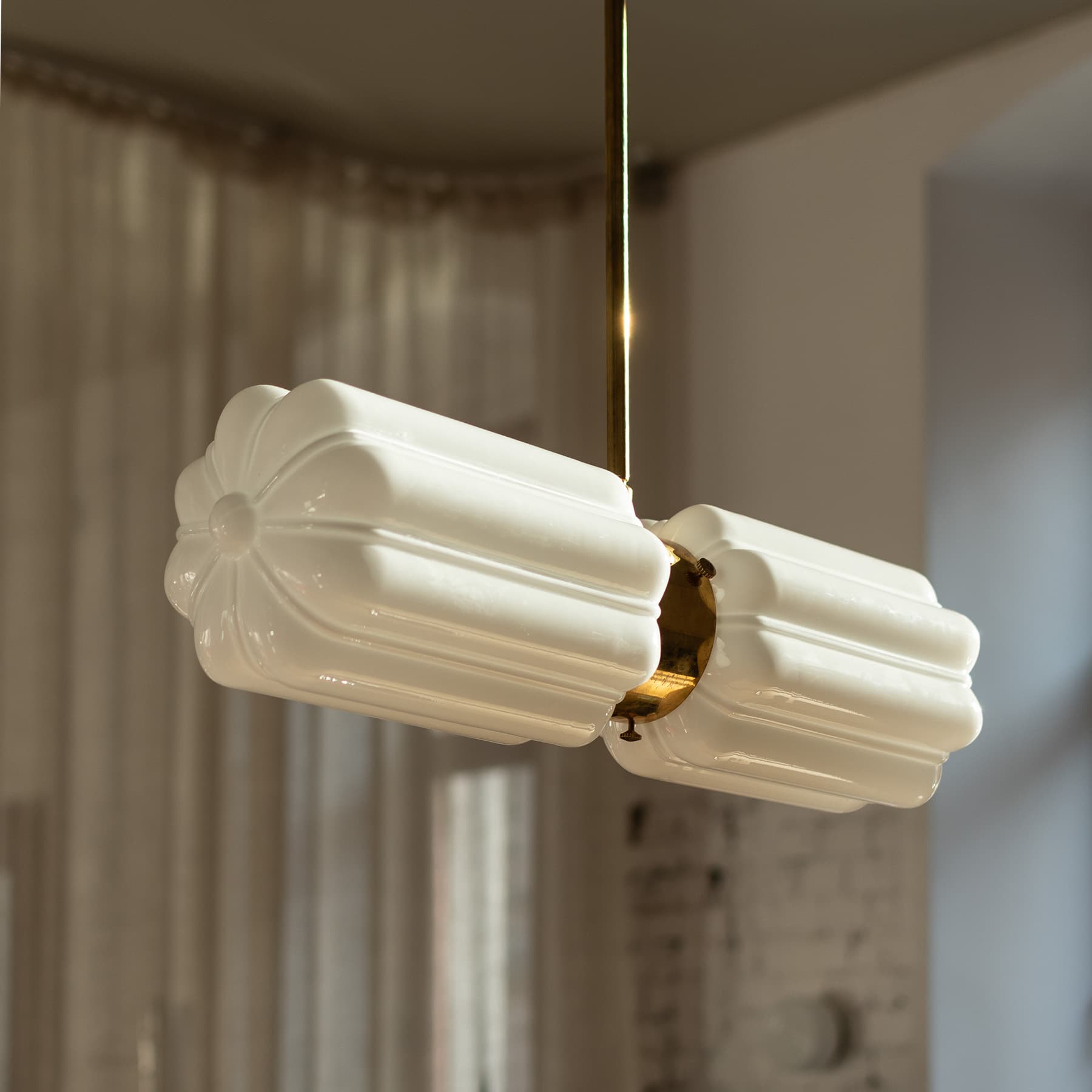 Lampa wisząca podwójna Deco szło opalowe, mosiądz, Embassy Interiors - 83650