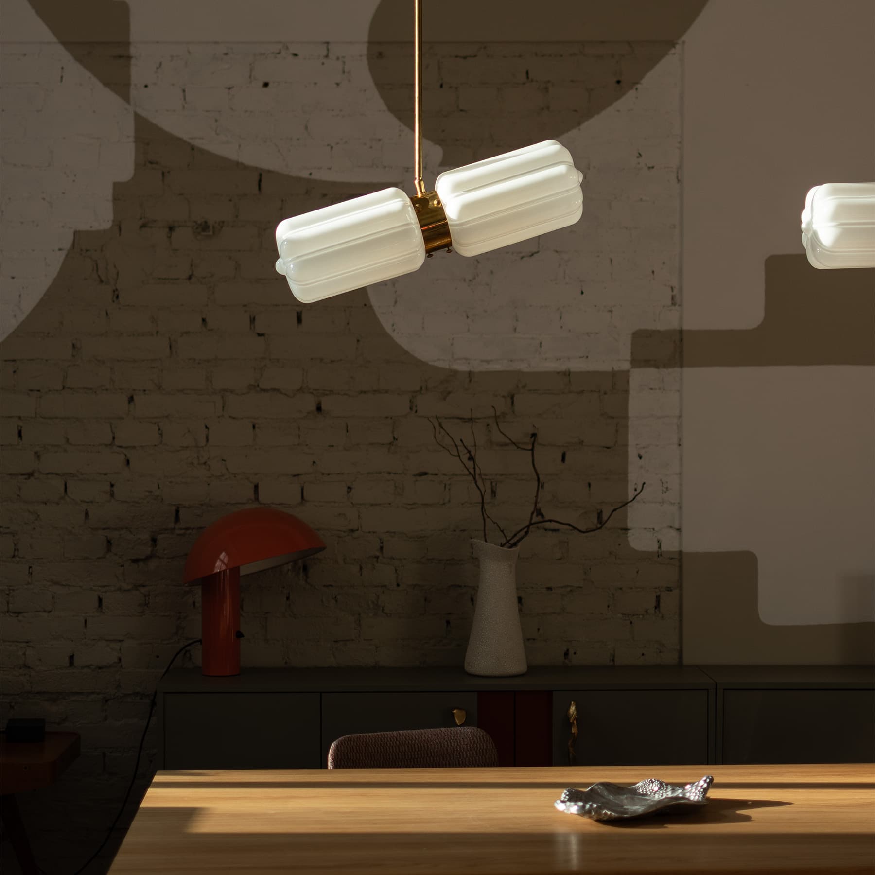 Lampa wisząca podwójna Deco szło opalowe, mosiądz, Embassy Interiors - 83648