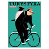 Turystyka kulturalna, człowiek na rowerze z pieskiem w plecaku