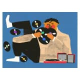 Chłopak z płytami i gramofonem