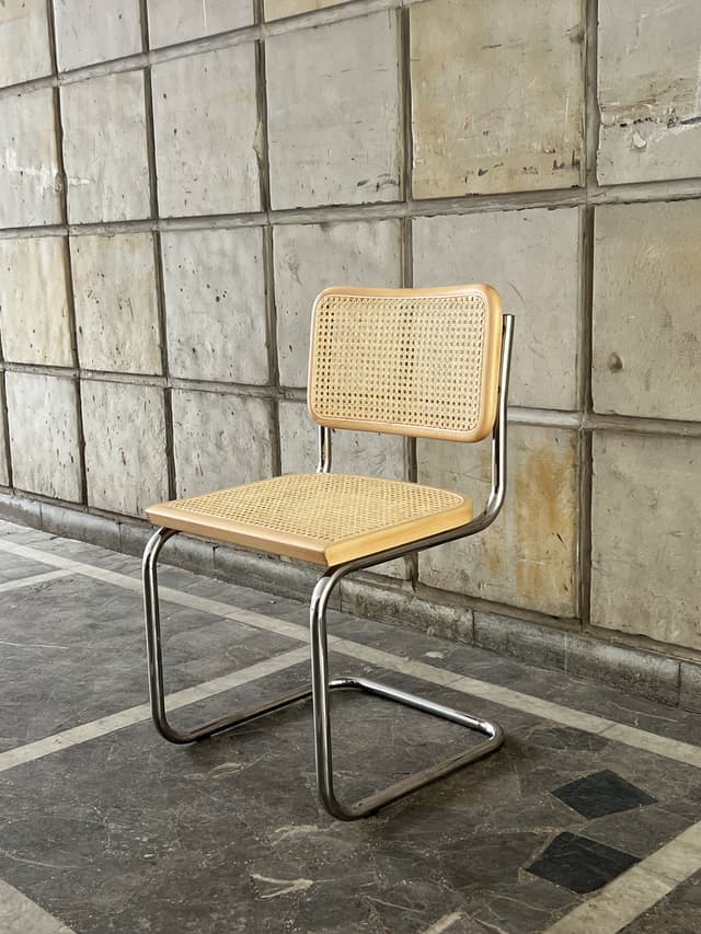 Krzesło z giętej stali wg proj. M.Breuer, Bauhaus, naturalny buk - WYMIARY