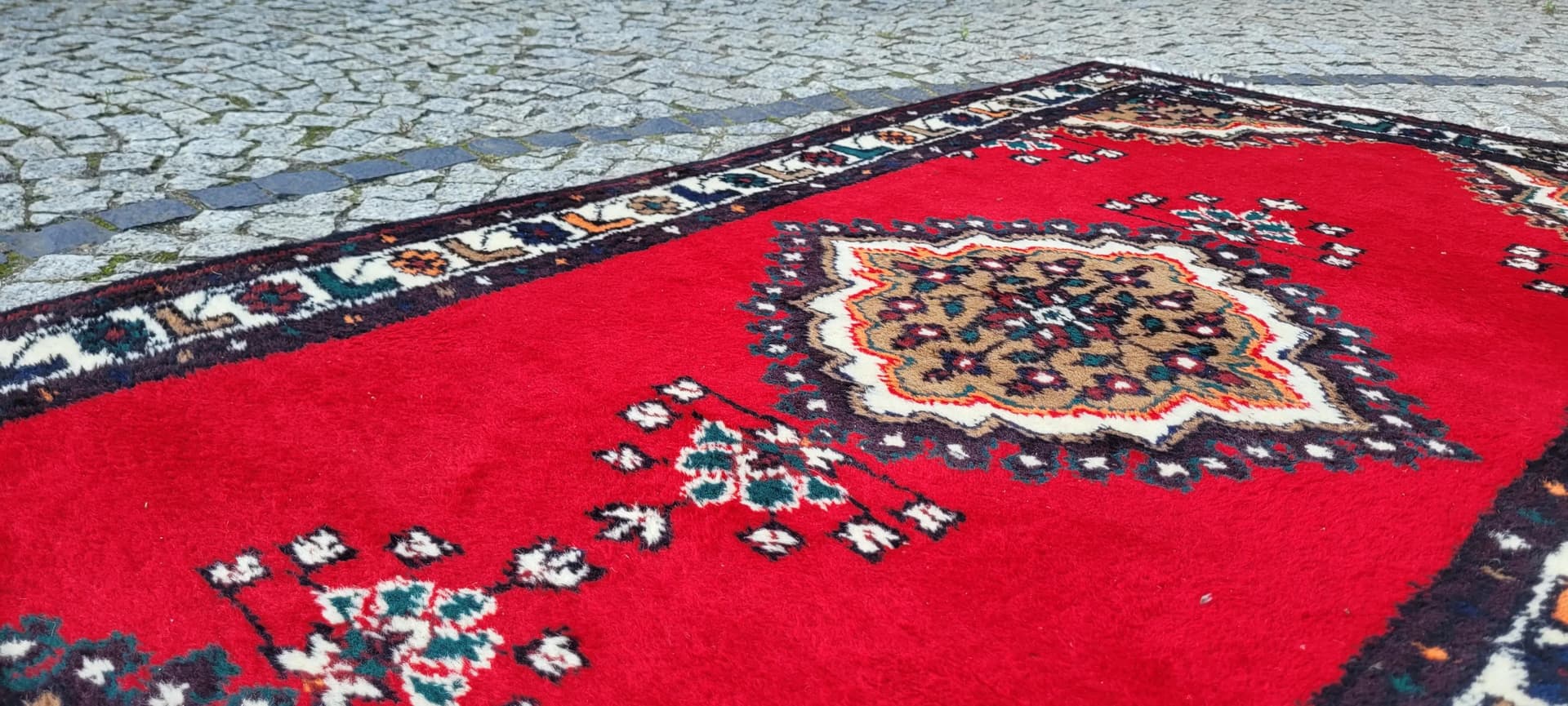 Chodnik Hamadan 95x340 cm, czerwony, wełna, Iran, lata 60. - 88331