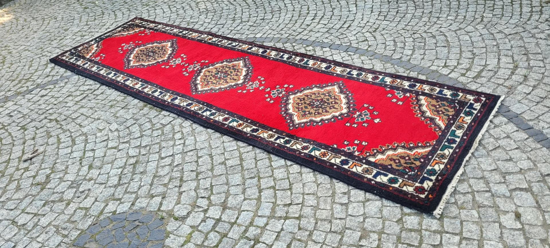 Chodnik Hamadan 95x340 cm, czerwony, wełna, Iran, lata 60. - 88324