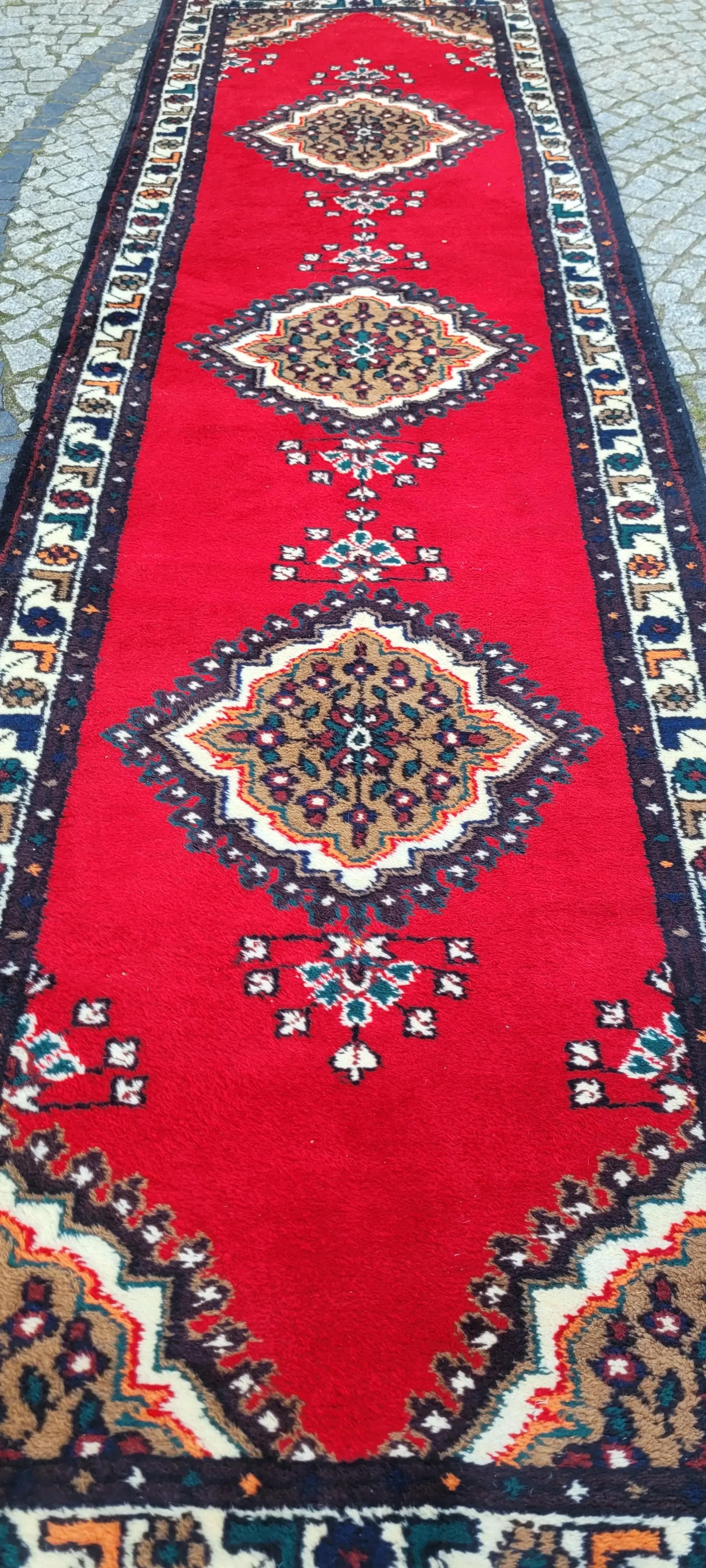 Chodnik Hamadan 95x340 cm, czerwony, wełna, Iran, lata 60. - 88327