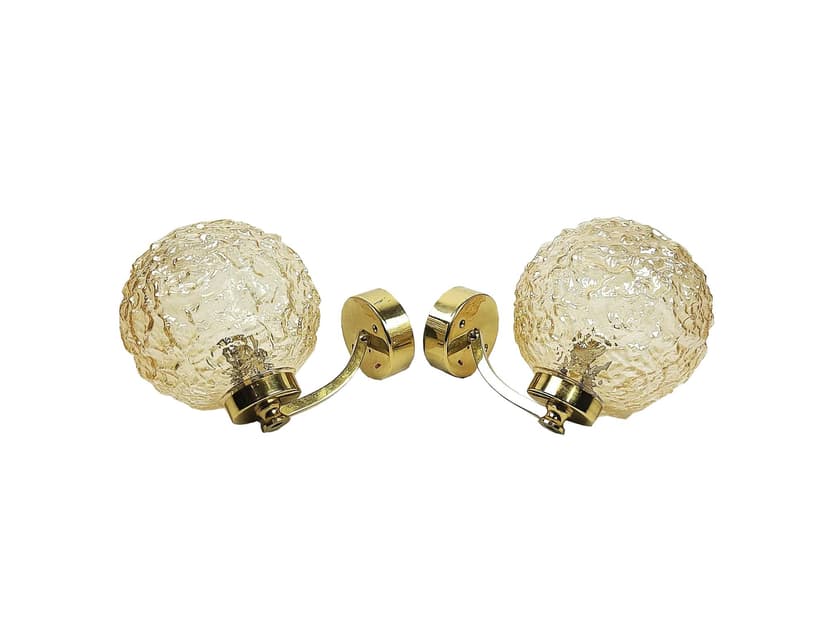 Pair of wall sconces, golden glass, 1970s.