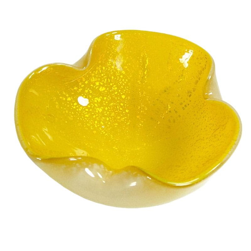 Cytrynowa szklana miseczka z drobinkami srebra, proj. A. Seguso, Włochy, lata 60.