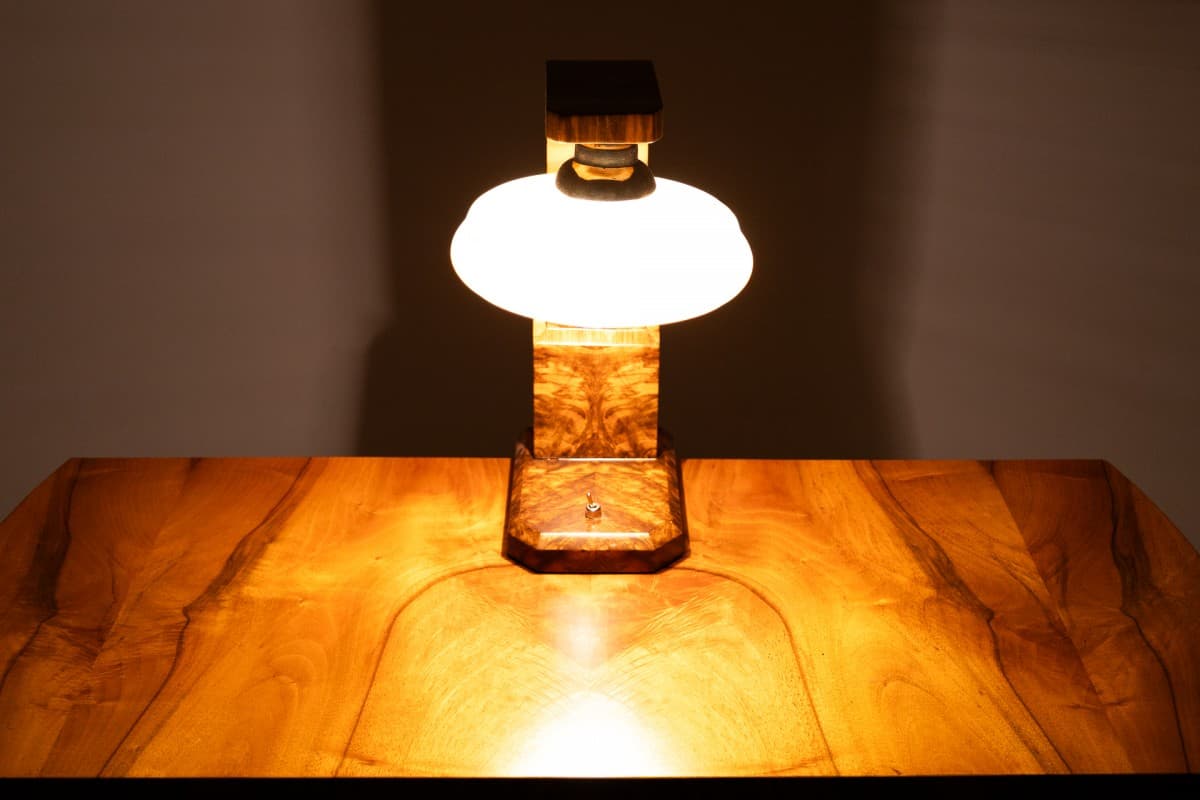 Beige Walnut Table Lamps in Art Deco Style, Poland, 1950s - 57865