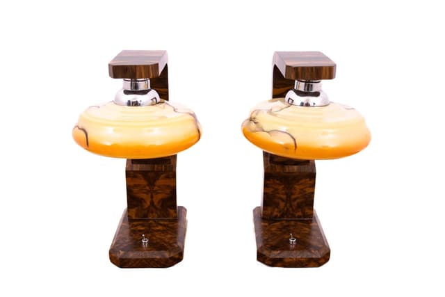 Beige Walnut Table Lamps in Art Deco Style, Poland, 1950s - DIMENSION