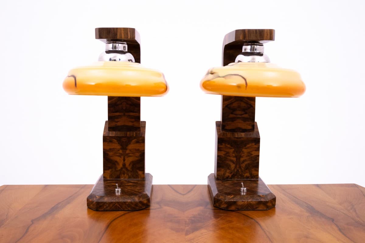 Beige Walnut Table Lamps in Art Deco Style, Poland, 1950s - 57858