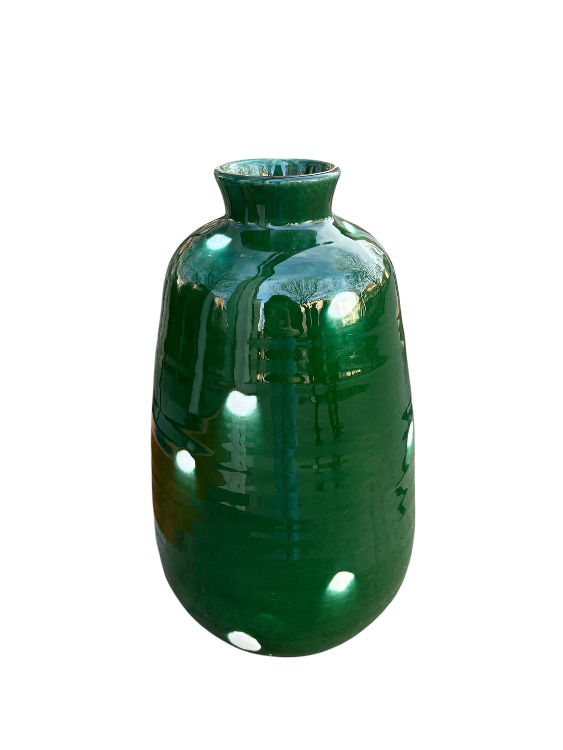 Malachitowy, grubo szkliwiony wazon w kropki. - 99261