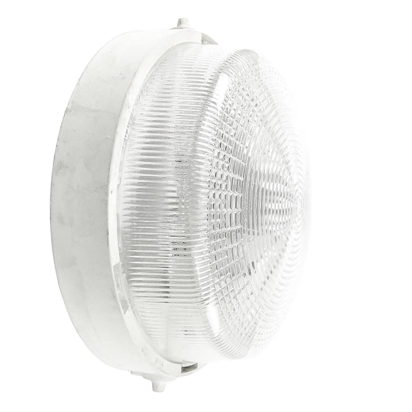 Industrial ceiling light, white metal plastic, Poland, 1970s.