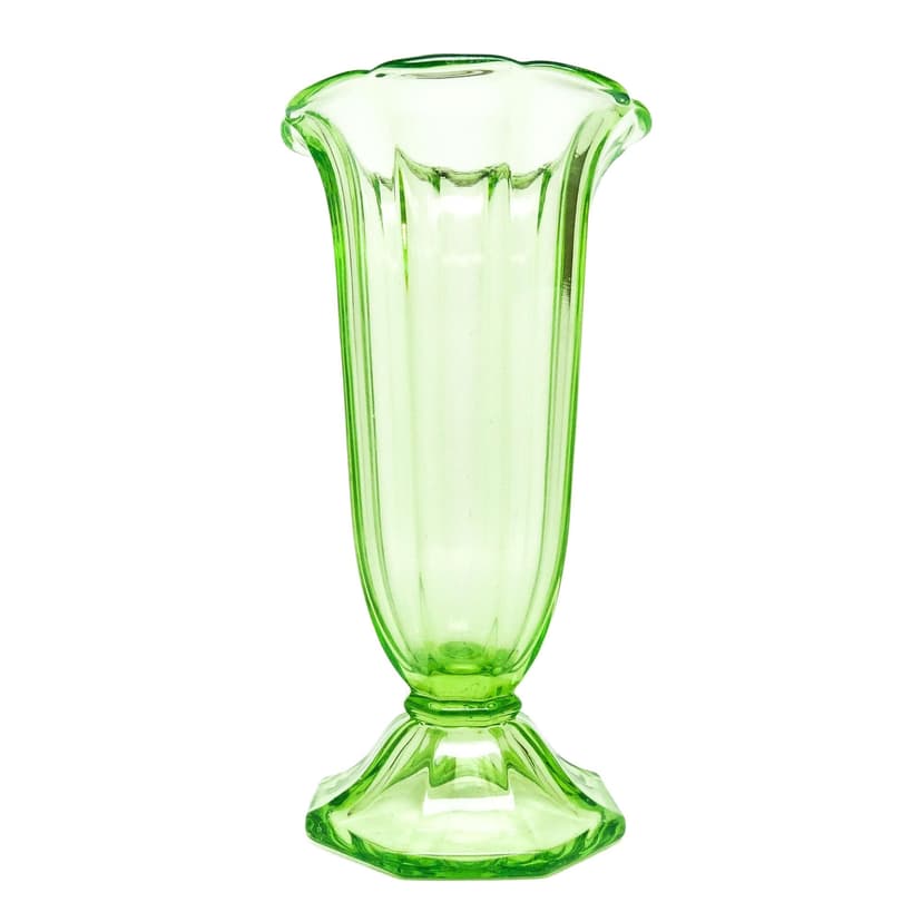 Wazon Art Deco, szkło uranowe prasowane, Huta Zawiercie, Polska, lata 30.