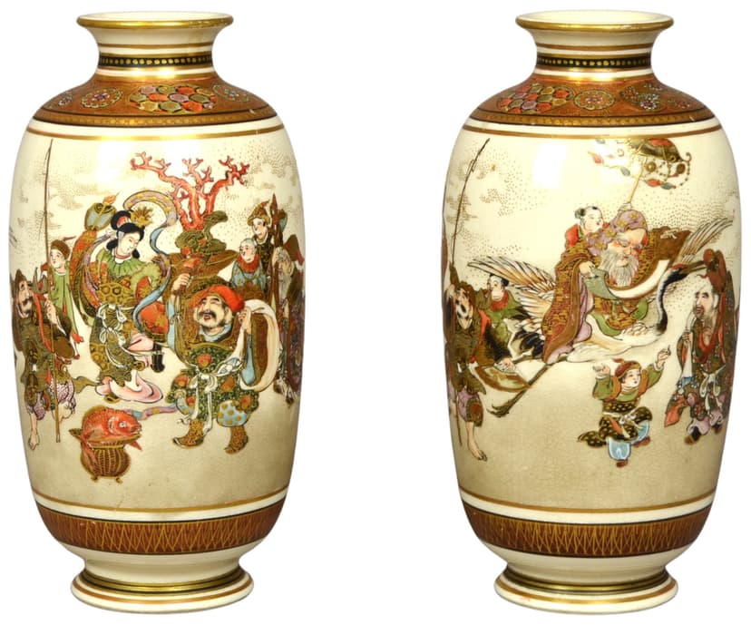 Para wazonów Satsuma, Meiji, ceramika kość słoniowa, Japonia, XIX w.