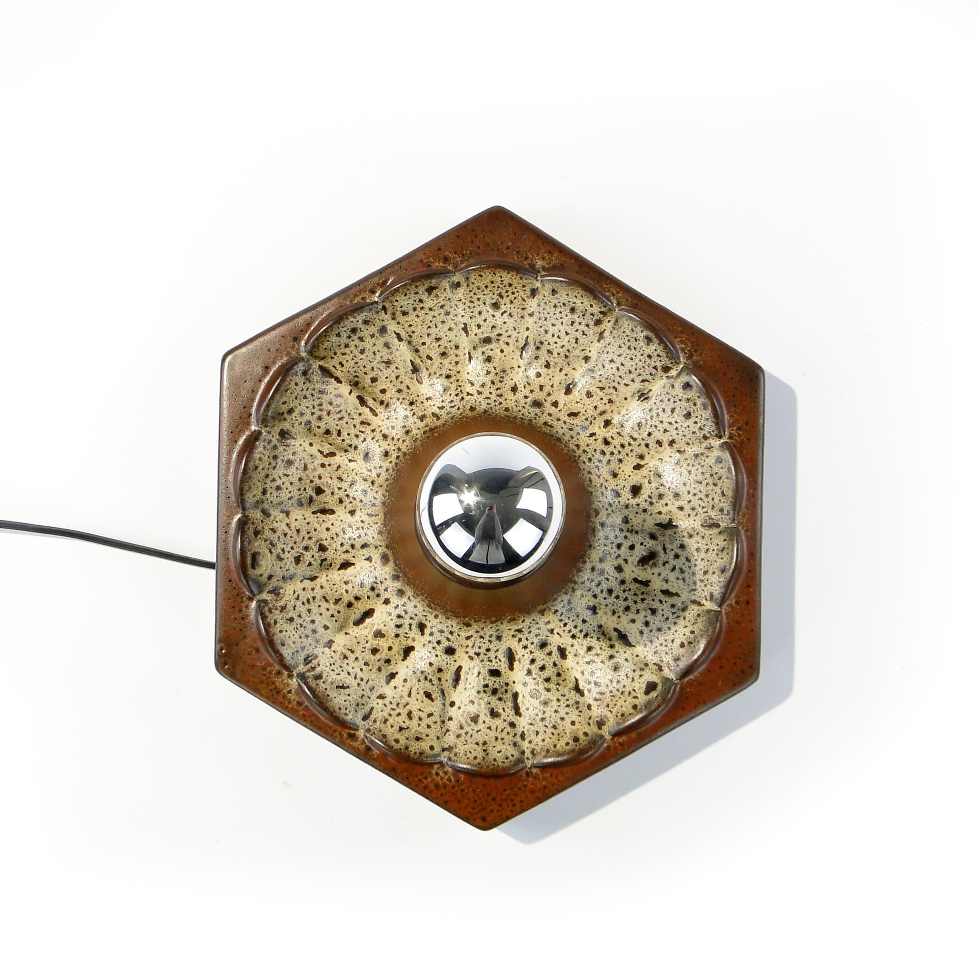 Kinkiet kaflowy brązowy ceramika glazurowana Mid-Century Modern l.50 - 123971