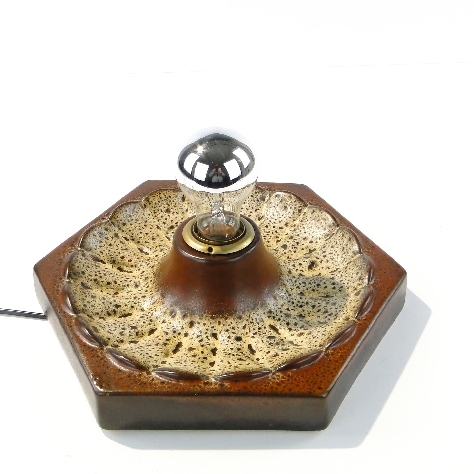 Kinkiet kaflowy brązowy ceramika glazurowana Mid-Century Modern l.50 - 123972