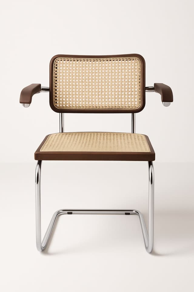 Krzesło z giętej stali z podłokietnikami wg proj. M.Breuer, Bauhaus, brązowe - WYMIARY