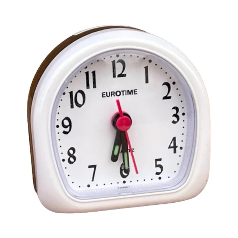 Budzik Eurotime, biały, plastik, Niemcy, lata 80.