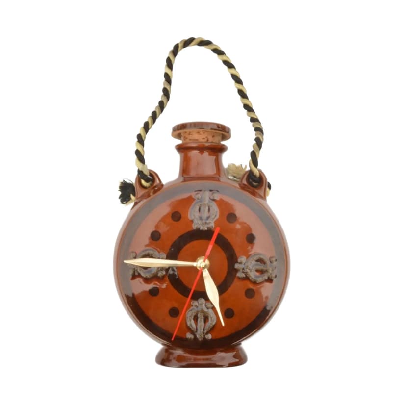 Zegar ścienny bukłak, brązowy, porcelana, UPG Halle, Niemcy, lata 70.