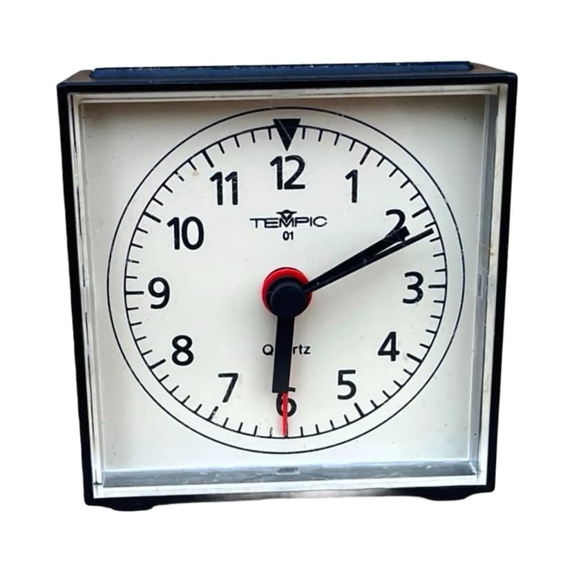 Budzik Tempic, czarny, plastik, Niemcy, lata 70.