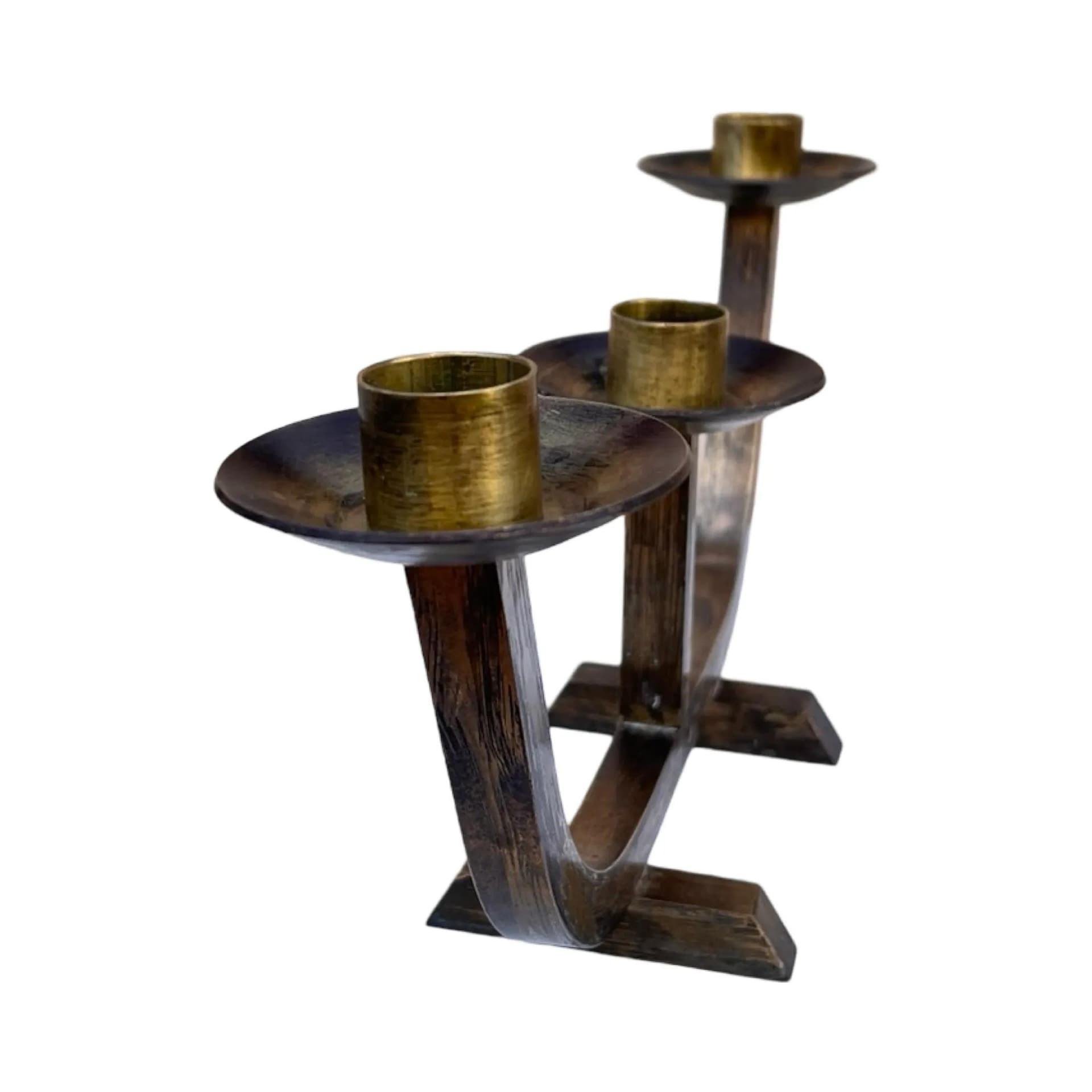 Brutalist candlestick, golden brass, Austria, 1970s. - 128491
