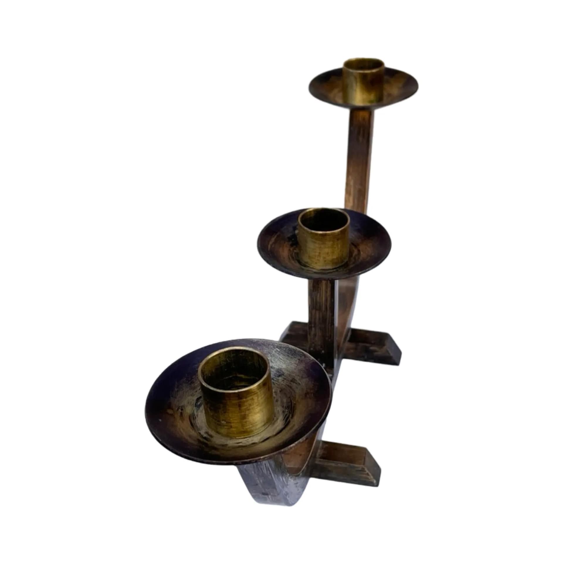 Brutalist candlestick, golden brass, Austria, 1970s. - 128492