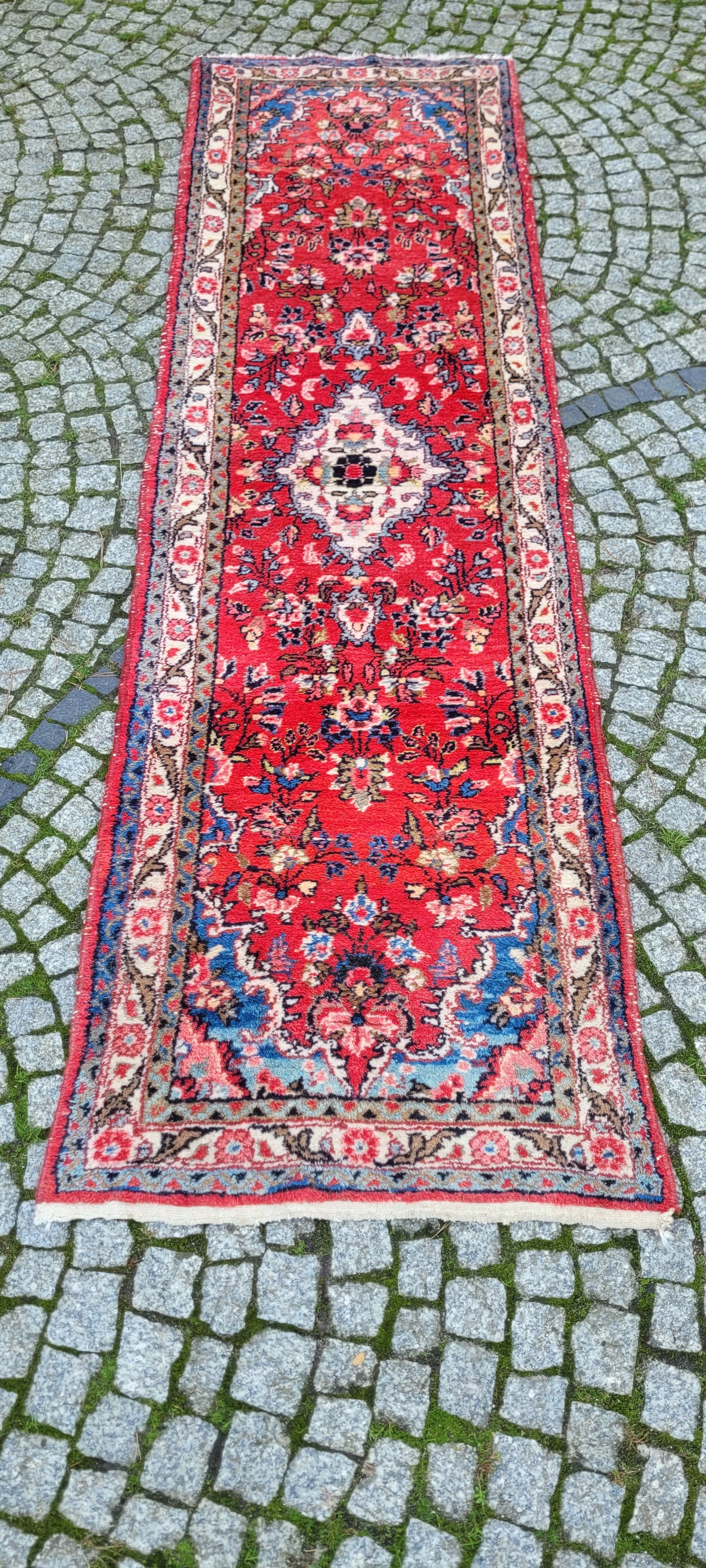 Chodnik Hamadan 78x285 cm, czerwony, wełna, Iran, lata 20. - 130625