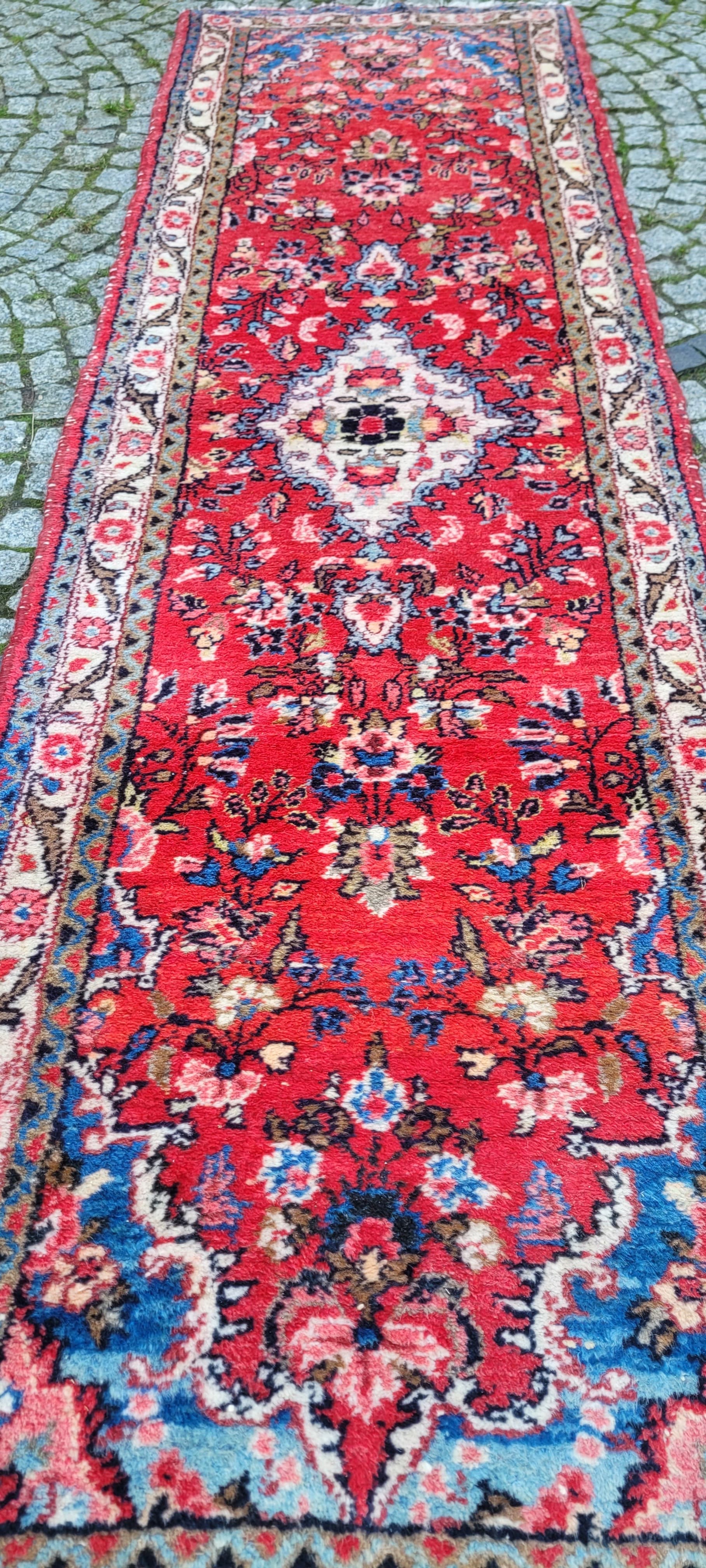 Chodnik Hamadan 78x285 cm, czerwony, wełna, Iran, lata 20. - 130621