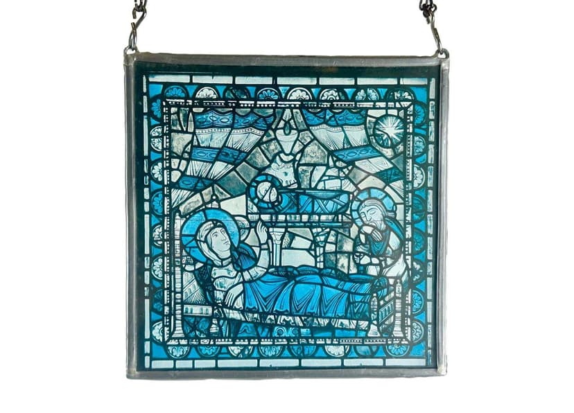 Panel witrażowy wiszący, niebieski, szkło, Francja, lata 50.