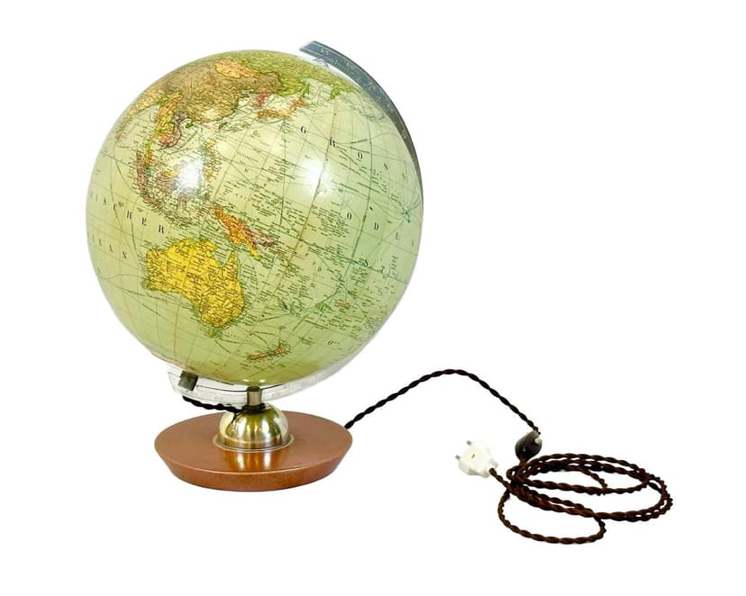 Lampa stołowa Globe, beżowy, szkło, metal, drewno, JRO Verlag, Niemcy, lata 50.