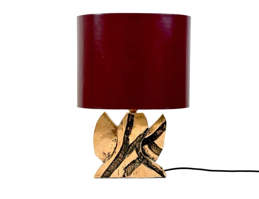 Table Lamp Brutalist, maroon, bronze, 1970s