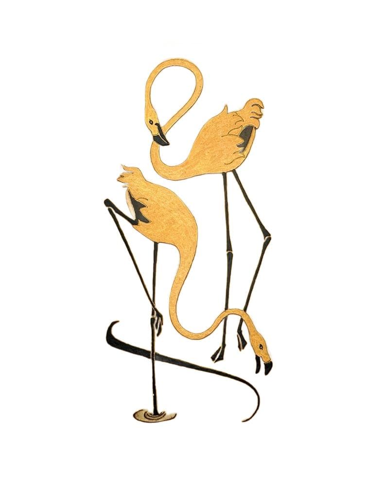 Relief ścienny z flamingami, kamień brązowy ciemny, Niemcy, lata 60.