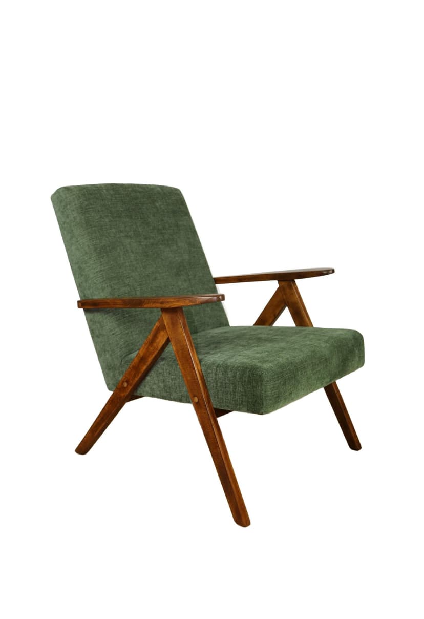 Fotel B-310 VAR, velvet zielony, orzech, Polska, lata 70.