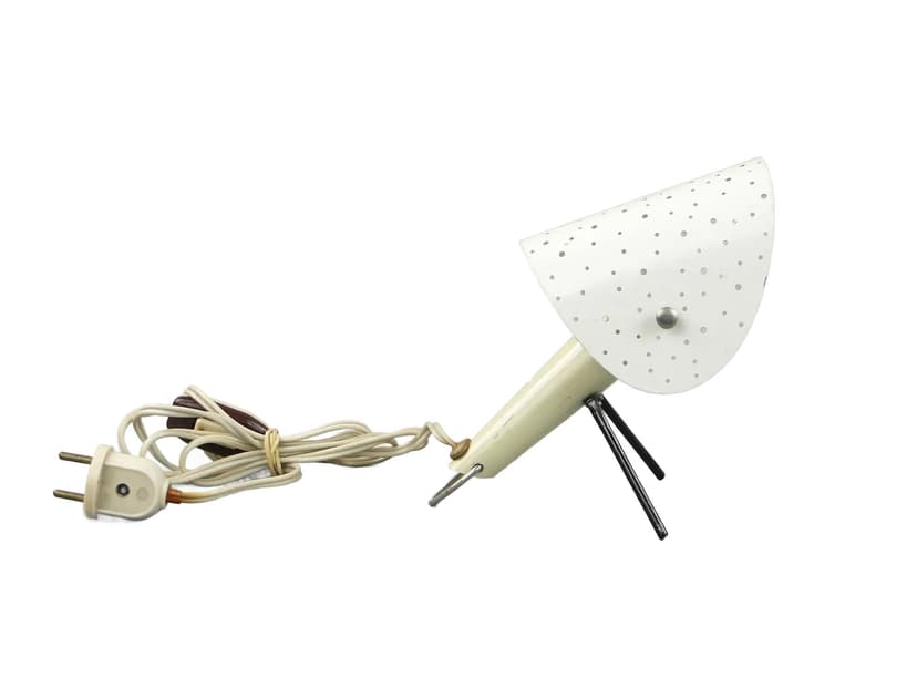 Table-wall lamp, ivory white metal, black metal accents, by A. Gałecki, Poland, 1960s