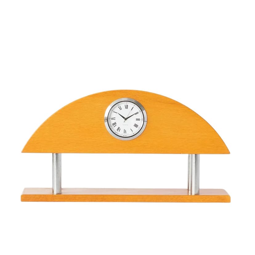 Desk Clock, white, wood, chrome metal, Germany, 1980s.