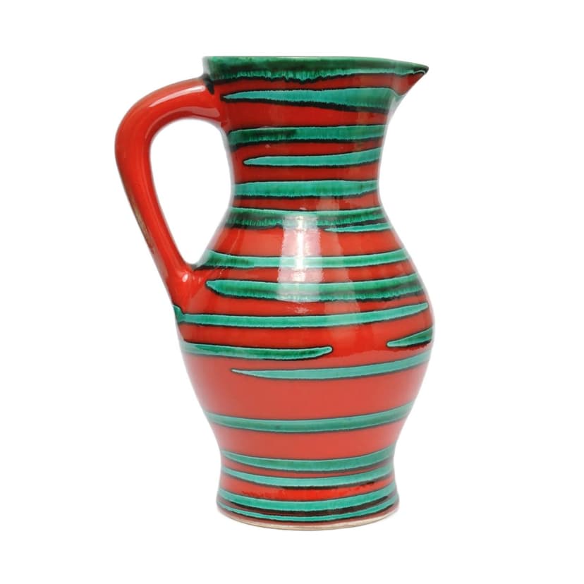 Pitcher Mephisto, red green, ceramics, Saint Clement, France, 1960s.