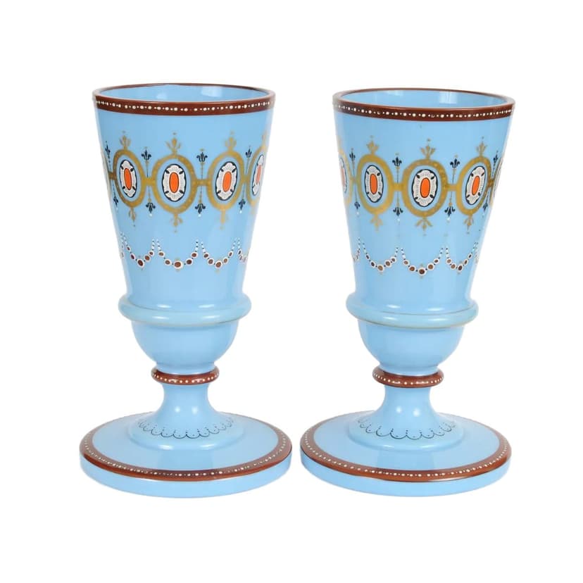 Pair of vases Napoleon III, turquoise glass, France, 19th c.