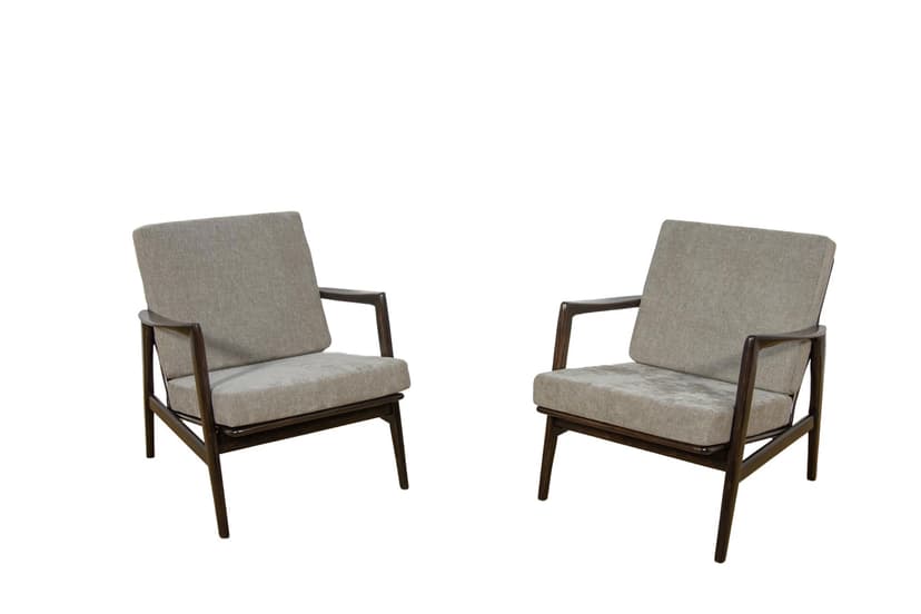 Para foteli 300-139, buk palisander, tkanina szara, Swarzędzka Fabryka Mebli, Polska, lata 60.