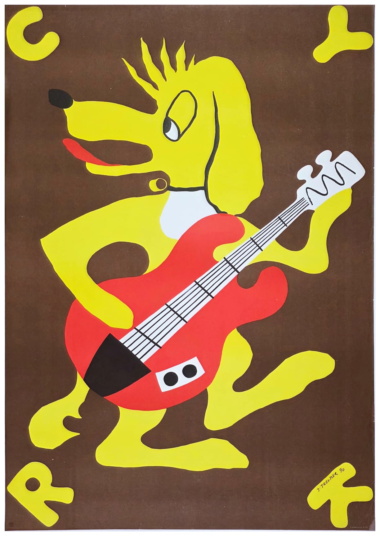 Cyrk pies z gitarą (Oryginalny plakat cyrkowy), aut. J. Treutler, 1970