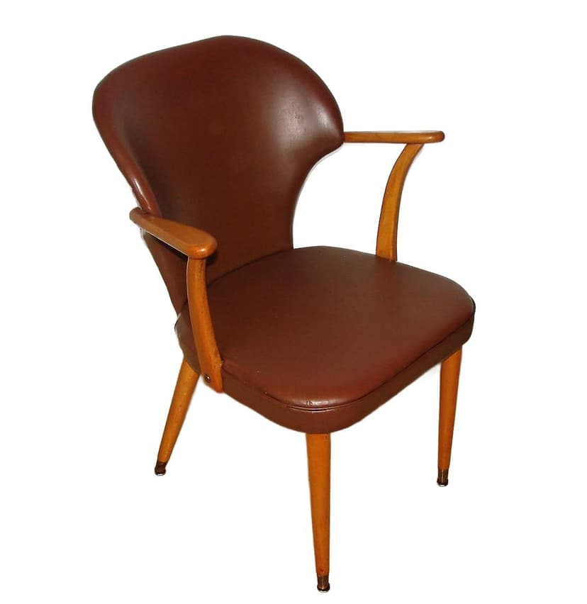 Fotel Modern, brązowy, buk, ekoskóra, lata 60.