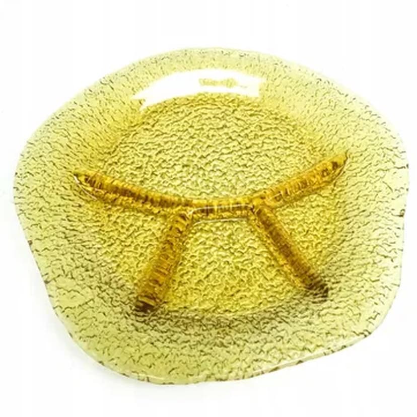 Modernist appetizer platter, yellow glass, by J. S. Drost, Poland, 1970s.