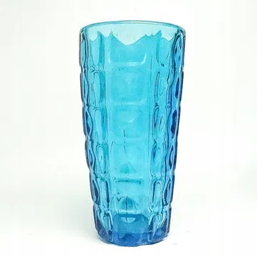 Envelope vase, Mid-century modern, blue glass, Ząbkowice, Poland, 1970s.